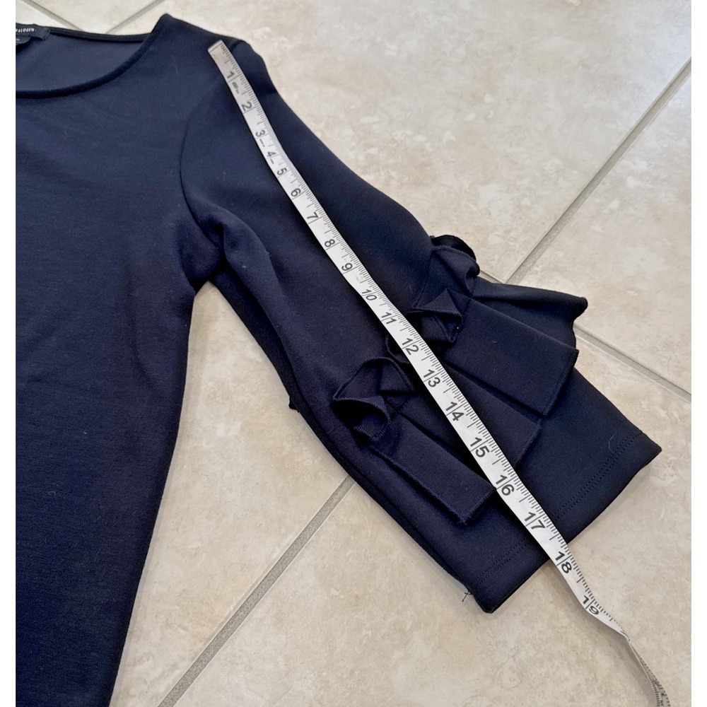 Halogen Black Ruffle 3/4 Sleeve Blouse‎ Sz M Career Preppy Going Out Boxy Top - Picture 6 of 7